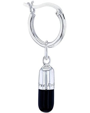 True Rocks Sterling Silver & Black Mini Pill Charm On Silver Hoop - White
