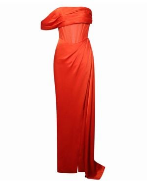 Miss Circle New York Rebeca Poinciana Satin High Slit Corset Gown - Red