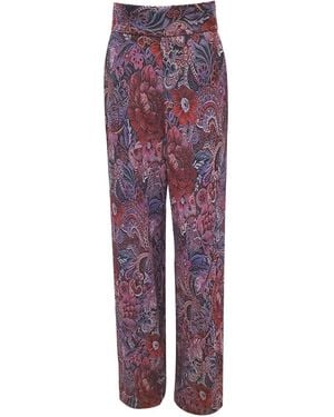 ADIBA Jacquard Floral High Waisted Wide Leg Trousers - Purple