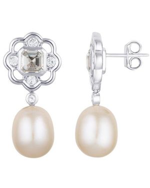 Lulu B London Topaz & Pearl Gemstone Flower Stud Drop Earrings - White