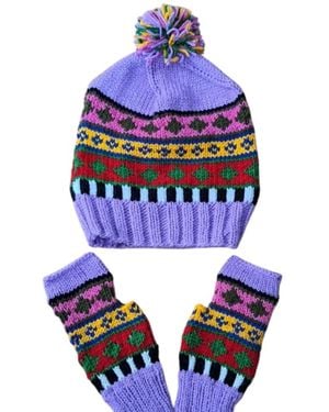 Springmoonatelier Handcrafted Wool Hat And Fingerless Gloves - Blue