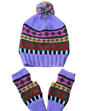 Springmoonatelier Handcrafted Wool Hat And Fingerless Gloves - Blue
