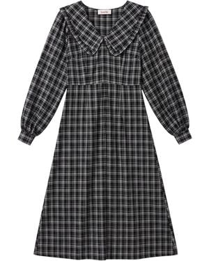 Louche Alva Shadow Check Long Sleeve Midi Dress - Black