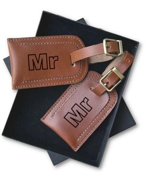 VIDA VIDA Mr And Mr Handmade Leather Luggage Tag Set - Brown