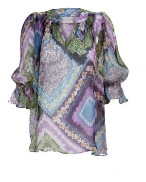 Sofia Tsereteli 3/4 Sleeve Silk Blouse - Blue