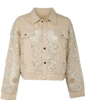 Saachi Denim Sequin Soft Lace Cream Jacket - Natural