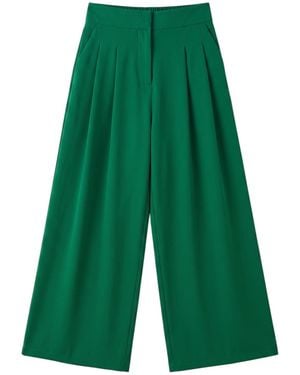 Louche Tyler Fine Twill Pleat Front Wide Leg Trouser - Green