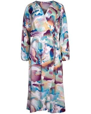 Oh!Zuza Neutrals Echo Lightweight Midi Wrap Dress With Pockets - Blue