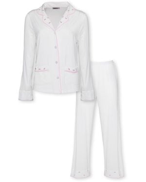 Reve Sleepwear Ciel Tencel Long Pj Set With Flower Embroidery - White