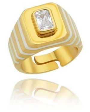 LINYA JEWELLERY Octagon Stone Enamel Signet Ring - Metallic