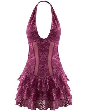 OW Collection Eleanor Lace Mini Dress - Purple
