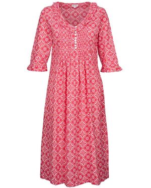 At Last Cotton Karen Long Sleeve Day Dress - Pink