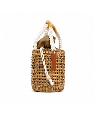 Silk and Bears Neutrals Lotus Mini Bucket Bag – Handwoven Water Hyacinth - Metallic