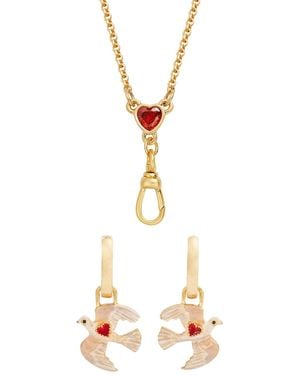 Fable England Love Heart Clasp Chain Necklace & Dove Heart Huggie Earrings Set - Metallic