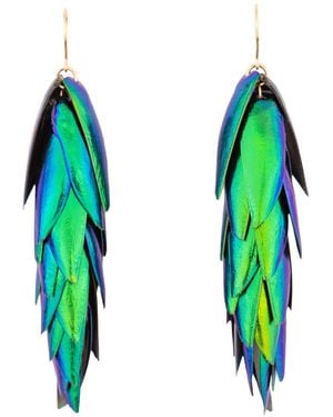 Oana Savu Beetle Wings Earrings Recycled Metallic Wing Ear Wires - Green