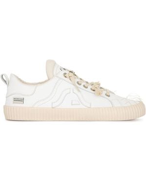 Springa | Unique Vulcanized Sneakers Italian Handmade Wavy Leather Embroidery Trainers - White