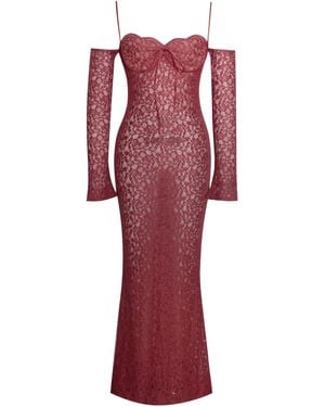 Miss Circle New York Udaya Burgundy Lace Long Sleeve Maxi Dress - Red