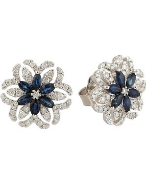 Artisan Sapphire Floral Diamond Stud Earrings - Blue
