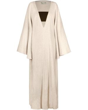 ALINA CERNĂTESCU Neutrals Rabat Maxi Oversized Linen Holiday Resort Dress - Natural