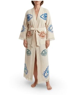 Casa Duniya Artisan Hand-Stamped 'Mosaic Eye' Kimono – Limited Edition Lebanese Cotton - Metallic