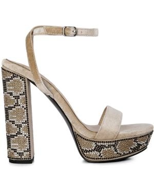 Rag & Co Neutrals Zircon Rhinestone Patterned High Heel Sandals - Metallic