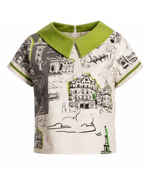 Larisa Dragna Blouse With Detachable Collar And Architectural Print - Green