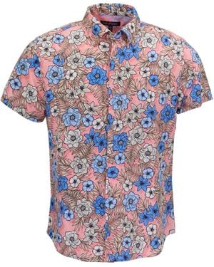 lords of harlech Todd Tropical Mix Coral Knit Shirt - Blue
