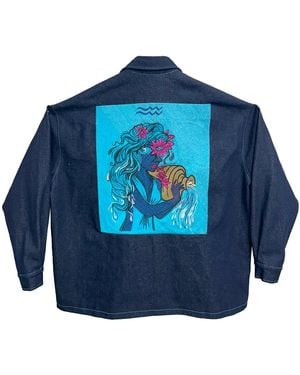 Zasta Studio Zodiac Capricorn Denim Embroidered Coat Jacket - Blue