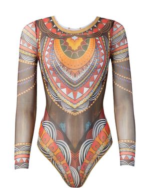Rodasoleil Smart Swimwear Tan-Through Mesh One-Piece Swimsuit With Sleeves Africa - Brown