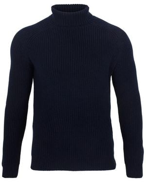 Paul James Knitwear Cotton Jacob Fisherman Rib Knit Roll Neck Jumper - Blue