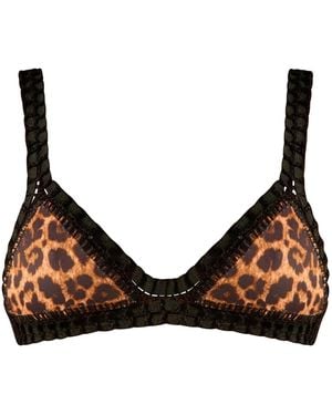 Luxsea Swimwear Renae Leopard Print Crochet Bikini Top - Brown