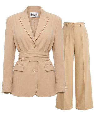 Faza Atelier Neutrals The Desert Rose Blazer & Trousers Set - Natural