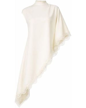 Curated Row Olivia Asymmetric Draped Lace Trim Top - White