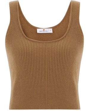 Peraluna Cashmere Blend Crop Fit Ribbed Knitwear Singlet - Brown