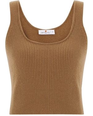 Peraluna Cashmere Blend Crop Fit Ribbed Knitwear Singlet - Brown