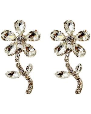 Achala Handcrafted Neutrals Crystal Flower Statement Earrings - Metallic
