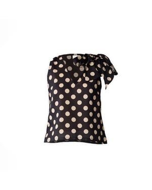 REISTOR Regular V-Neck Polka Dot Top With Bow Detail - Black