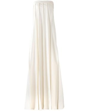 Kargede Pleated Leather Maxi Dress – Strapless Designer Evening Gown - White