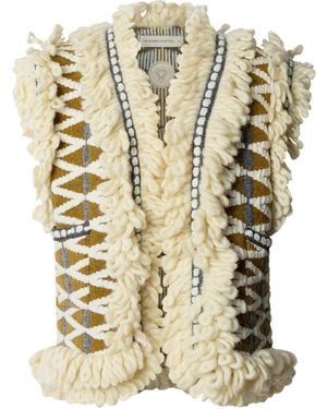 The Extreme Collection Neutrals Mustard Fringed Artisanal Vest Brittany - Metallic