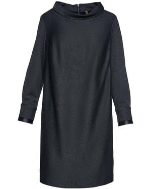 Conquista Casual H-Line Stand Collar Long Sleeve Midi Dress - Blue