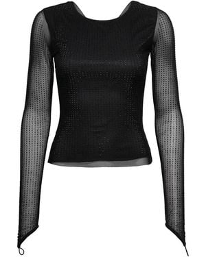 OW Collection Mesha Open Back Rhinestone Blouse - Black