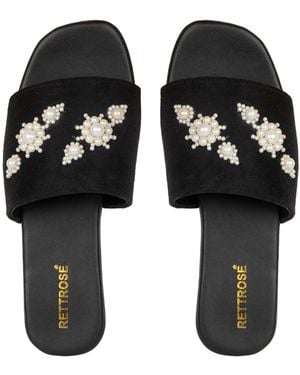 Rettrose Annie Luxury Plush Diamanté Embellished Handmade Sliders - Black