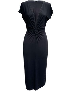 Imaatu Masee Knot Front Extremely Deep V-Neck Sculpting Elastic Viscose Midi Dress - Blue