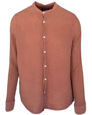Haris Cotton Textured Cotton Shirt With Mandarin Neck Blush - Brown