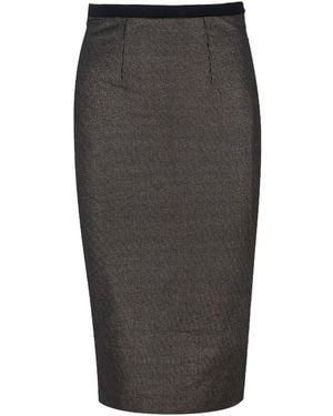 Conquista Print Punto Di Roma Pencil Skirt With Slit - Grey