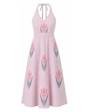 Charkha & Loom Desert Rose Ikkat Midi Dress - Pink