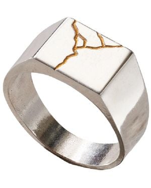 Posh Totty Designs Sterling Silver Unisex Chunky Kintsugi Signet Ring - Metallic