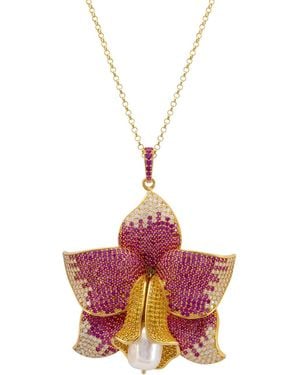 LÁTELITA London Daffodil With Pearl Pendant Necklace Gold Ruby Cz - Pink