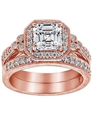 Diamonbliss Asscher Cut Halo Vintage Wedding Set - Red
