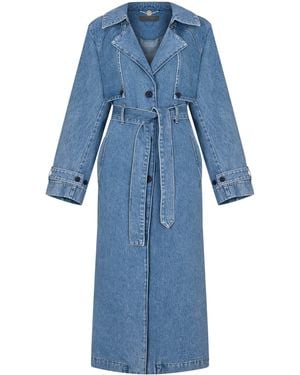 Gov Denim Oversized Denim Trench Coat - Blue